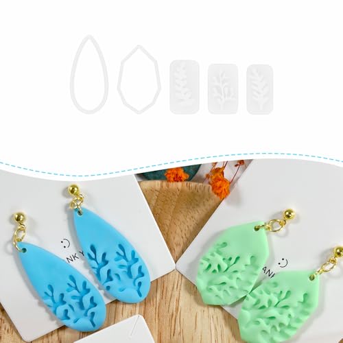 Xaekicr 5pcs Leaf Texture Polymer Clay Cutters – Clay Cutters for Earrings, Geometric Teardrop Shape Clay Tools, Clay Molds for Polymer Clay Jewelry DIY