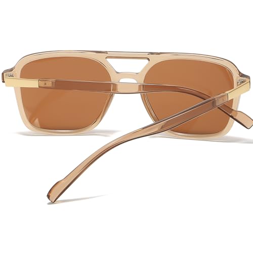 Image of Retro Aviator Rectangle Sunglasses for Women Men Unisex UV400 Protection Lightweight Frame Trendy Sun Glasses