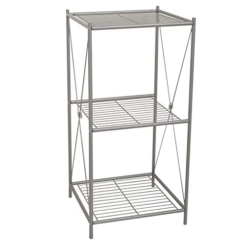 Zenna Home Floor Stand, 3 Shelves, for Bathroom, Bedroom, Utility Room Storage Rack, Cross-Style Design, Easy to Assemble, Satin Nickel
