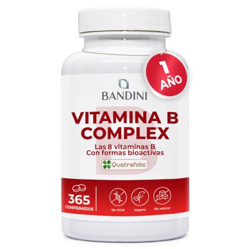 Bandini® Vitamina B Complex 365 Comprimidos Veganos Para 1 Año | Complejo B vit B1, B2, B3, B5, B6, B12 + Biotina y ácido fólico | Aumenta el nivel de energía | Mejora la concentración y la memoria