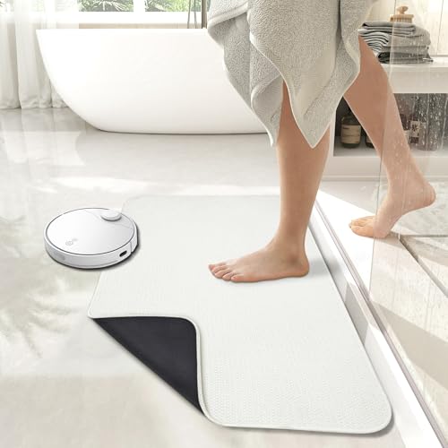 Bath Mat,Ultra Thin Bathroom Runner Rugs,Large Bath Mats for Bathroom,Quick Dry,Non-Slip,Machine Washable,Low Pile,Bath Rug,Shower Outside,Sink,Home Decor Accessories.White,1'5"x2'11"(17x35inch)