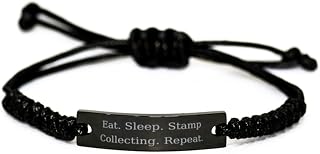 Nice Stamp Collecting, Eat. Sleep. Stamp Collecting. Repeat., Holiday Black Rope Bracelet for Stamp Collecting