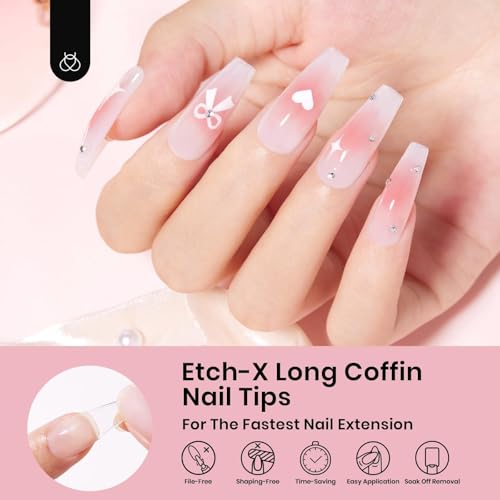 Image of Beetles Coffin Long Gel Nail Tips -Pre-Etched Half Matte Full Cover