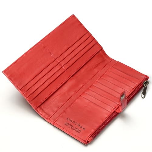 Large Slim Genuine Leather Ladies Wallet (17 card slots) (red)2