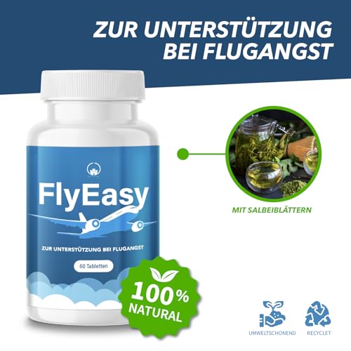 Saint Nutrition® FlyEasy – Reisetabletten - Pflanzliche Unterstützung für eine entspannte Flugerfahrung – Ideal für Reisende mit Flugangst – Natürliche Inhaltsstoffe - 60 Tabletten