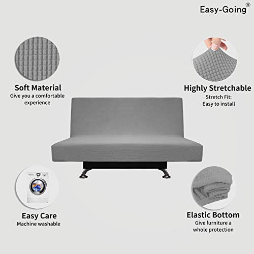 Image of Easy-Going Stretch Medium Futon Slipcover Armless Futon Cover Light Gray