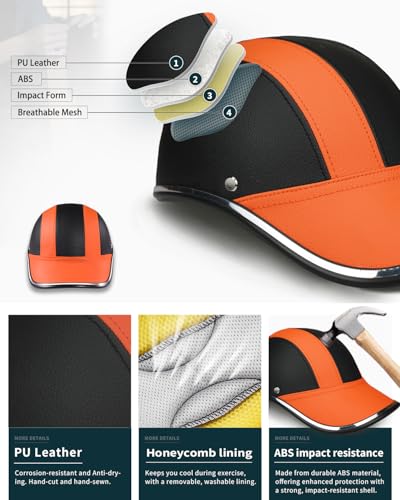 Image of Adult Baseball Cap Helmet - Urban Style for Golf, Low Profile Urban Commute PU Retro Leather Hat for Men & Women