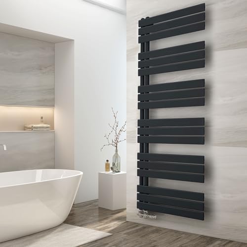 EMKE Badheizkörper Flach 1599x500 mm, Handtuchheizkörper mit Seitenanschluss, Effizienter Handtuchwärmer Handtuchtrockner Heizkörper für Bad, Schwarz, 794W