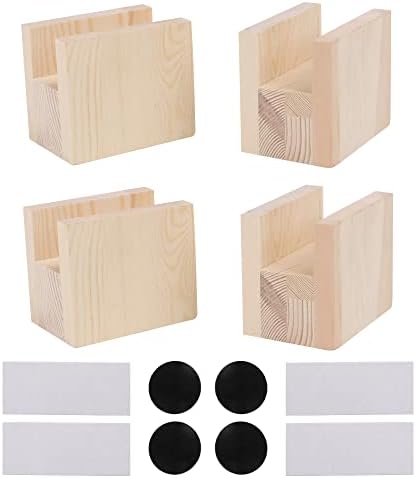 Wood Color Groove Cube Storage Furniture Risers Fit for Sofa Bed Desk 3.94 x 2.72 x 3.35 inch Pack of 4