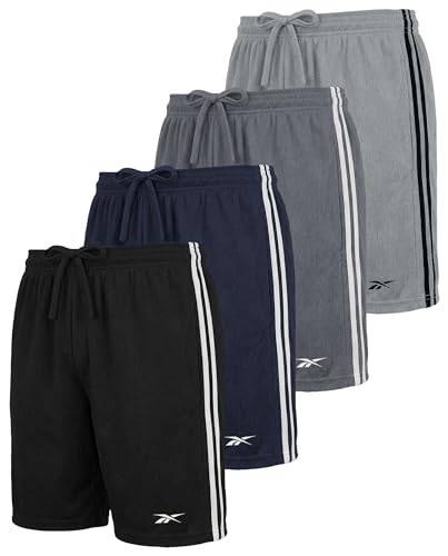 Reebok 4 Pack: Boys Athletic Mesh Shorts with Side Taping – Basketball Soccer Running Quick Dry Active Kids Teens Youth- Set 2, L, (12-14)