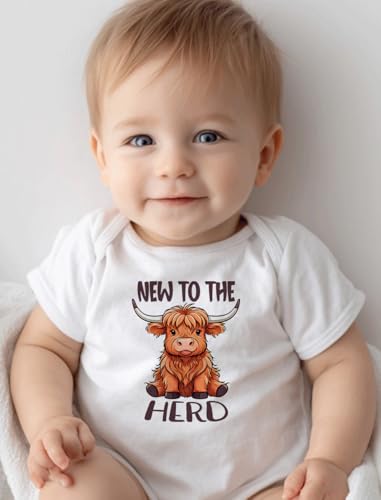 hrcfbk Western Baby Boy Girl Clothes Summer Newborn New to the Herd Cowgirl Short Sleeve Romper Infant Highland Cow Bodysuit (White New to the Herd,0-3 Months) — view 6