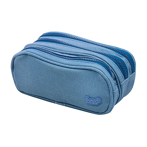 Estojo Nylon 3 Zíperes Jeans Azul, BRW