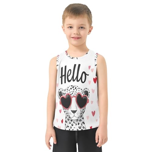 Bolaz Boys Athletic Quick Dry Tank Top Sleeveless Workout T Shirts Age 11-15,A Lovely and Happy Leopard2