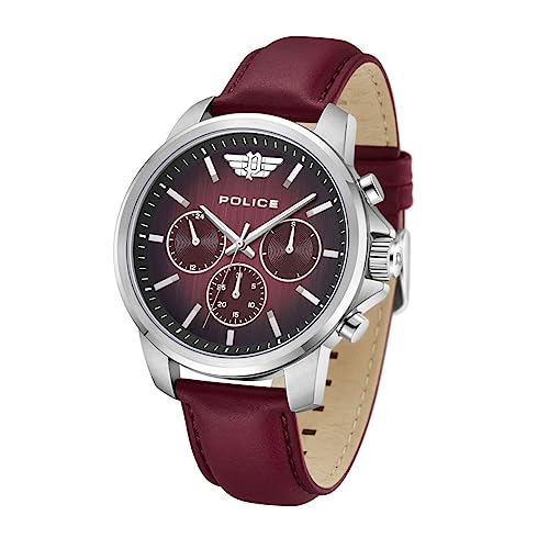 Image of Police Quartz Multifunction Gradiant Maroon Dial Maroon Leather Strap Watch for Men - PLPEWJF0006302