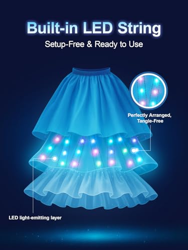 Robe Princesse Fille, Deguisement Princesse Fille Sync avec Rythme de Musique, Contrôlable par APP, Robe Lumineuse LED RGB Kit de Fête avec 6pcs Accessoires pour Halloween, Noël, Carnaval, 8-9 Ans – vue 4