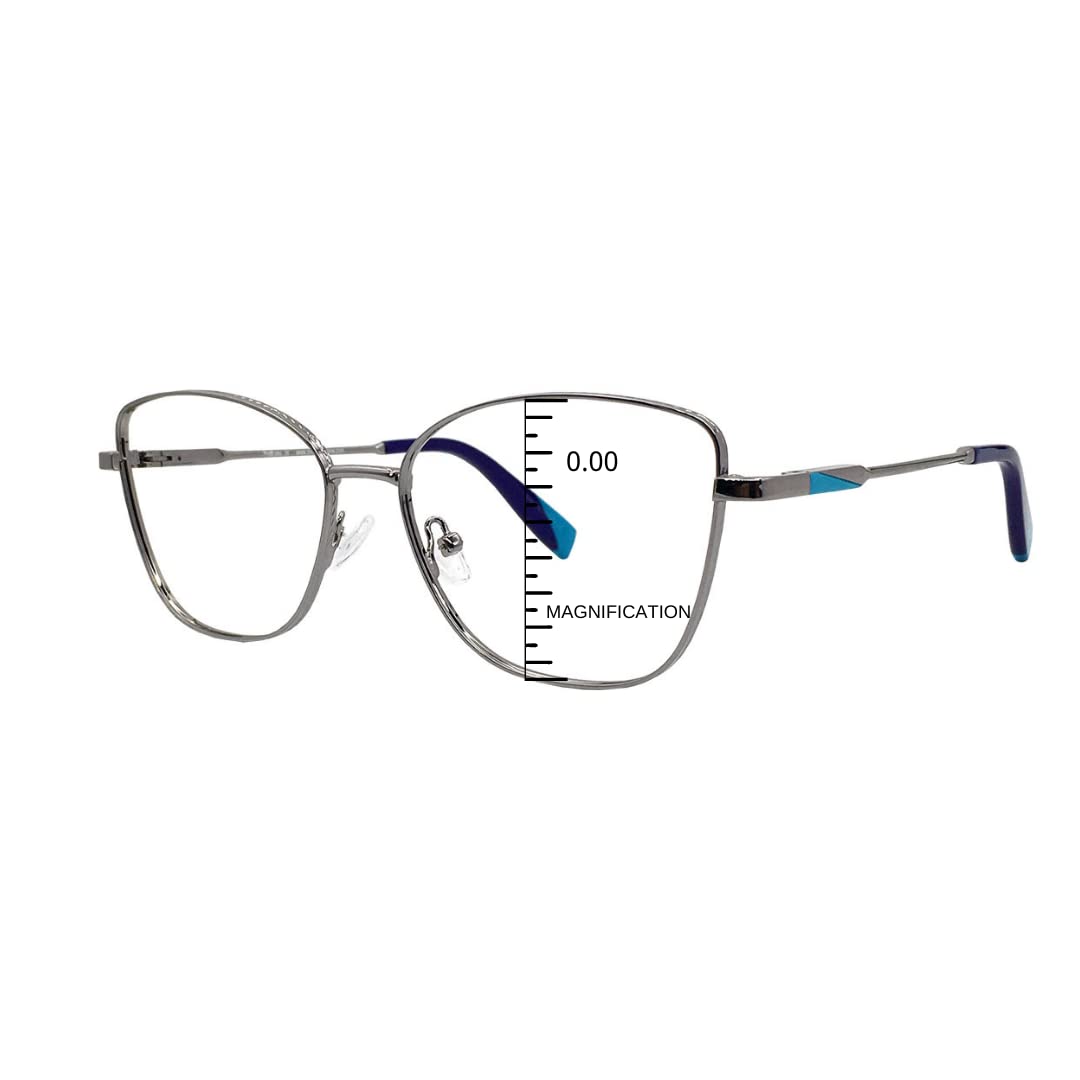 ProEyes Mia, Progressive Blue Light Blocking Readers, 0 Strength on Top Lens, Spring Hinge, Lightweight, Durable