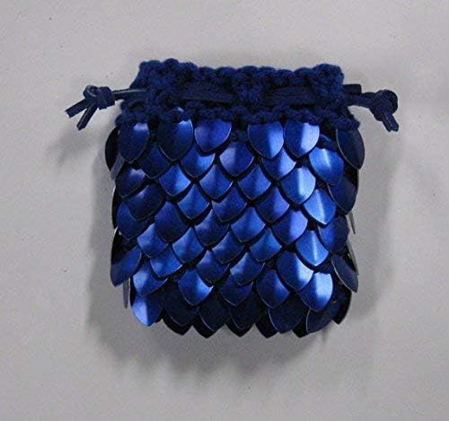 Scalemail Dice Bag in knitted Dragonhide Armor- Blue - Small - 3.5"x3.5"