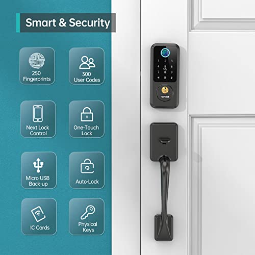 Hornbill Biometric Smart Lock With Front Door Handle Set, 8-In-1 Smart Deadbolt Door Lock For Front Door, Fingerprint Keyless Entry Door Lock, Bluetooth Door Lock With Keypad, Auto Lock With Fobs Code #TOP1