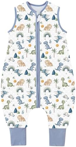 Chilsuessy Baby Schlafsack mit Füßen 1.5 Tog Kinder Ganzjahres Schlafsack 100% Baumwolle Baby Schlafsack mit Beinen für Jungen und Mädchen, 1.5 Tog/Dinosaurier, 70cm/Baby Höhe 75-8