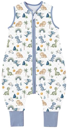 Chilsuessy Baby Schlafsack mit Füßen 1.5 Tog Kinder Ganzjahres Schlafsack 100{09c45aaf7a2328c9978c01391e63e8cd8e80fc5b2fa6a094230c56ef900dd1b7} Baumwolle Baby Schlafsack mit Beinen für Jungen und Mädchen, 1.5 Tog/Dinosaurier, 80cm/Baby Höhe 85-95cm