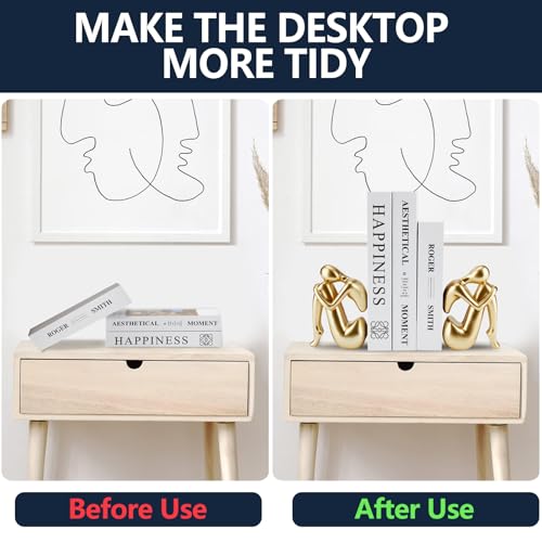 Sujetalibros resistentes dorados para estantes modernos con resina tapón 5