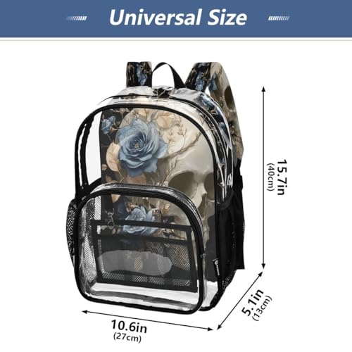 ALAZA Skeleton Blue Rose Skull Clear Backpack PVC Transparent Bookbag Heavy Duty for Student Boy Girl Kids Adult School Travel Work4