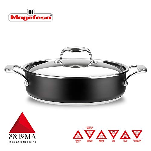 TARTERA MAGEFESA Prisma u0096 TARTERA Fabricada en Acero Inoxidable 18/10, Compatible con Todo Tipo de Cocina, INDUCCIÓN. Fácil Limpieza. Apto para lavavajillas y Horno. (TARTERA, 28_cm)