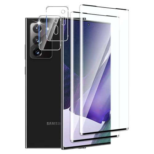DXULWLM 2+2 Pièces Verre Trempé pour Samsung Galaxy Note 20 Ultra 5G avec Caméra Arrière Protecteur,HD Transparent,3D Incurvé Couverture Complète,9H Dureté,sans Bulles,Anti-Rayures,Protection Décran