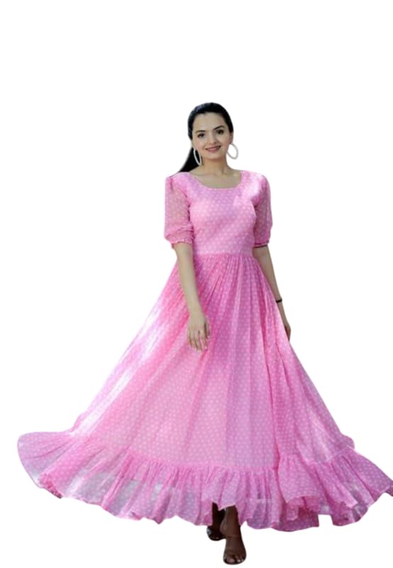 Elegant Women’s Long Gown | Anarkali Style | Flared Floor-Length Dress | Stitched Design No Matardot_Pink__XL-picture-10