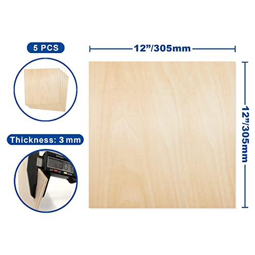 Plywood Sheet Board Squares, A Grade, 12 x 12 inch, 1/8 inch Thick, Pack of 5 Unfinished Wood for Crafts Basswood by Craftiff - Thumbnail 2