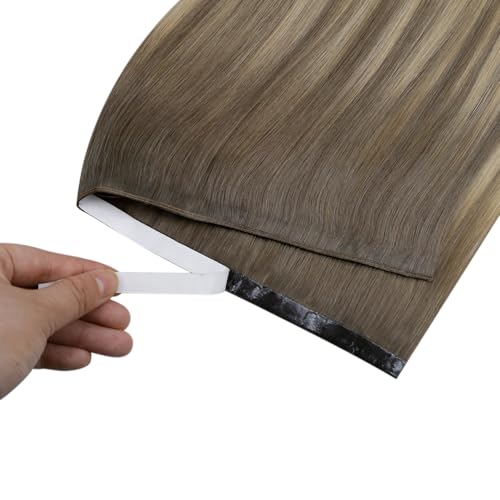 Image of LaaVoo Tape Weft Hair Extensions Balayage Blonde Tape in Weft Human Hair Extensions Light Brown to Blonde with Platinum Blonde Genius Tape in Extensions Seamless 22inch 50G