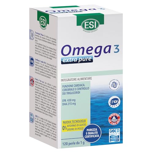 ESI, Omega 3 IFOS Extra Pure, Integratore Alimentare di Olio di Pesce Concentrato con Vitamina E, Contribuisce ai Normali Livelli di Trigliceridi e alla Funzione Cardiaca, Senza Glutine, 120 Perle