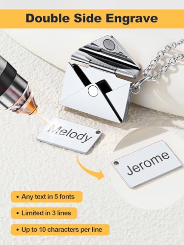 U7 Personalized Envelope Locket Necklace for Women, Custom Love Letter Message Photo Necklace With Picture Inside Lockets Mother's Day Christmas Gift for Women 5