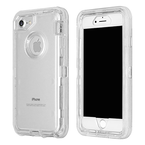 MAXCURY Clear Case, Full Body Protection Heavy Duty Shock Absorption 3 in 1 Silicone Rubber with Hard PC Phone Case Cover No Buit in Screen Protector. (Clear, for iPhone SE2022/2020/8/7/6S/6)