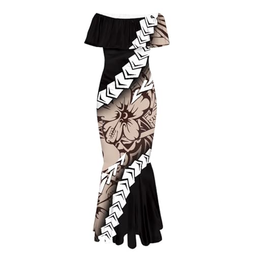 Image of Polynesian Dresses for Women Off Shoulder Maxi Dress Puletasi Samoan Dresses S-7XL