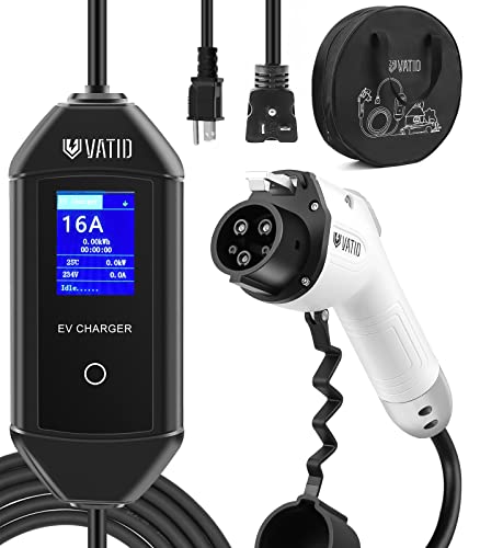 VATID EV Charger,Level 2 EV Charger with Storage Bag, IP65 Waterproof, 25FT Cord with 16A 240V NEMA 6-20 Adapter,Compatible with J1772 Electric Car,2.8”Screen, Scheduled Charging