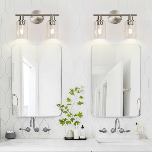 Image of Zarbitta 2-Light Bathroom Light Fixtures, Brushed Nickel Vanity Light, Modern Vanity Lights with Clear Glass Shade, Bathroom Wall Lamp for Mirror Kitchen Living Room Hallway Cabinet Porch