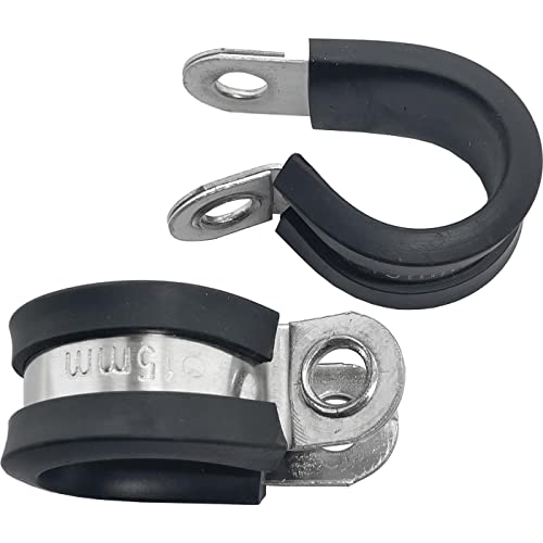 Lumonic 10 x 15 mm pipe clamps with rubber insert, stainless steel V2A, cable clamps for screwing hose clamp 15 mm