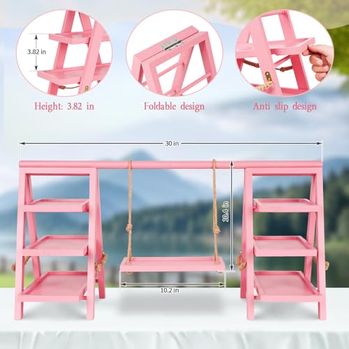 Image of Flenpptly Wooden Cupcake Stand, 3 Tier Cupcake Display Stand for Dessert Display, Dessert Stands with Serving Tray and Foldable Stand for Party, Birthday, Wedding, Events, Baby Shower (Pink)