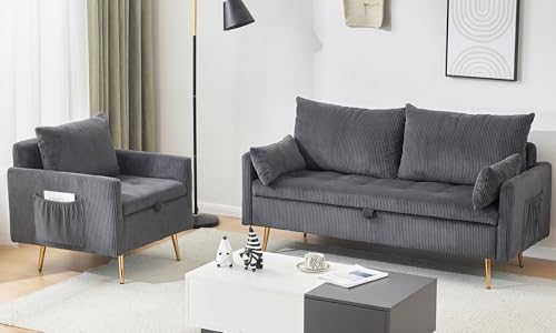 Furnimart 3-Seater Storage Sofa & Loveseat Set, Gray