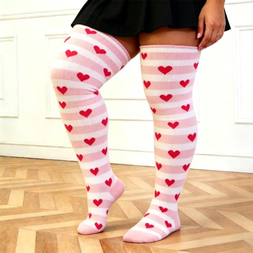 Image of YELAIVP Plus Size Thigh High Socks Extra Large Stripe Over Knee High Stockings for Women