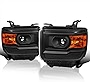 Spec-D Tuning Black Projector Headlights Compatible with 2014-2018 GMC Sierra 1500 2500 3500 Base/Denali/SLE/SLT Left + Right Pair Headlamps Assembly