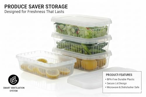 Image of 2000Ml Clear Fridge Stackable Organiser Storage Boxes with Clip Lock Lids for Vegetable & Fruits