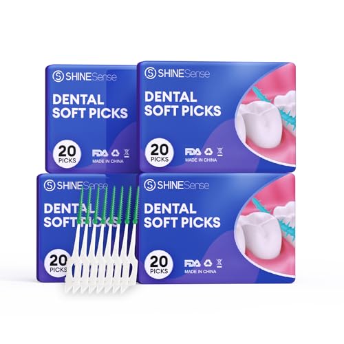 ShineSense Interdental Brushes Soft Dental Picks for Teeth Cleaning Silicone Head Tooth Floss Toothpick Brush for Oral Deep Clean Health Care 80 Count Pack of 4
