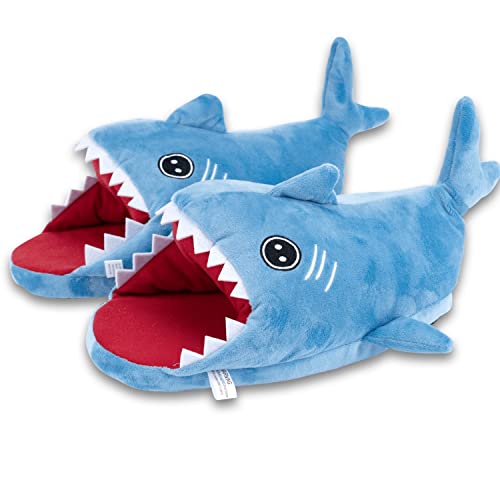 BelugaDesign Shark Slippers | Cute Cutecore Kawaii Anime Animal Indoor House Plush Poofy Winter Christmas Shoes | Blue Red Women Medium