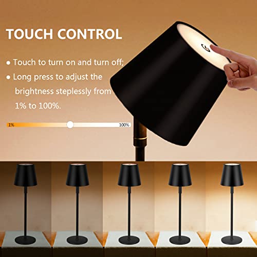 Led Cordless Table Lamp, Rotatable Head, Rechargeable Battery Powered Touch Desk Lamp, Stepless Dimming Night Light, Metal Shell, For Dining Coffee Table Restaurant Bedroom Study (Large, Black) #TOP3