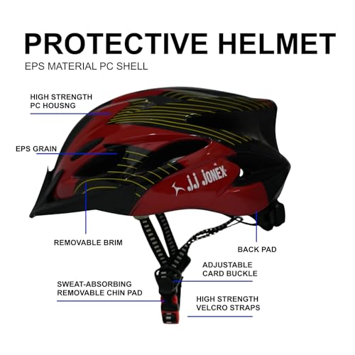 Image of Jonex Skate & Bicycle Helmet for Men & Women | EPS Impact-Absorbing Foam with PC Shell | Adjustable Head Size | Lightweight Ventilated Cycling Helmet | Red & Black