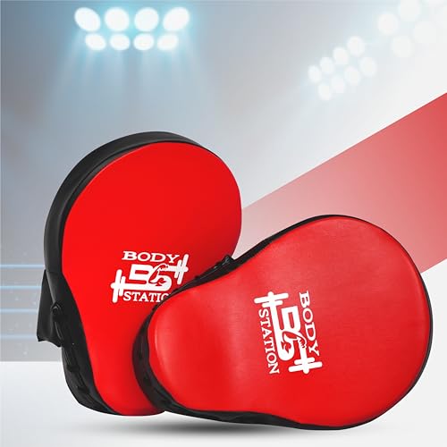 Image of Curved Focus Pad for Boxing, MMA, Karate, Taekwondo, Muay Thai, Kickboxing, Wushu, Aerobics Punch Mitts for Martial Arts Training, Bag Punching & Practice (Red)