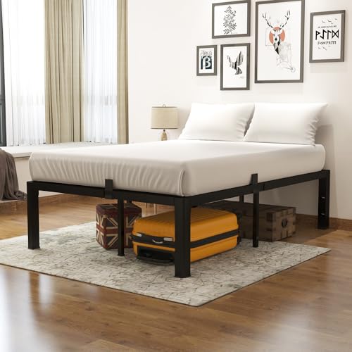 yookare Queen Platform Bed Frame,14" Heavy Duty Metal Mattress Foundation, Rounded Safety Corners & Recessed Legs,Mattress Retainers,Easy Assembly,Noise Free Steel Slat Support,No Box Spring Needed by yookare - Used condition - Image 2
