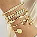 IFKM Gold Bangles Bracelets For Women, 14k Gold Plated Multi Layer Stackable Cuff Bracelet Set, Trendy Elegance Charms Non Tarnish Minimalist Textured Boho Jewelry Gift for Women